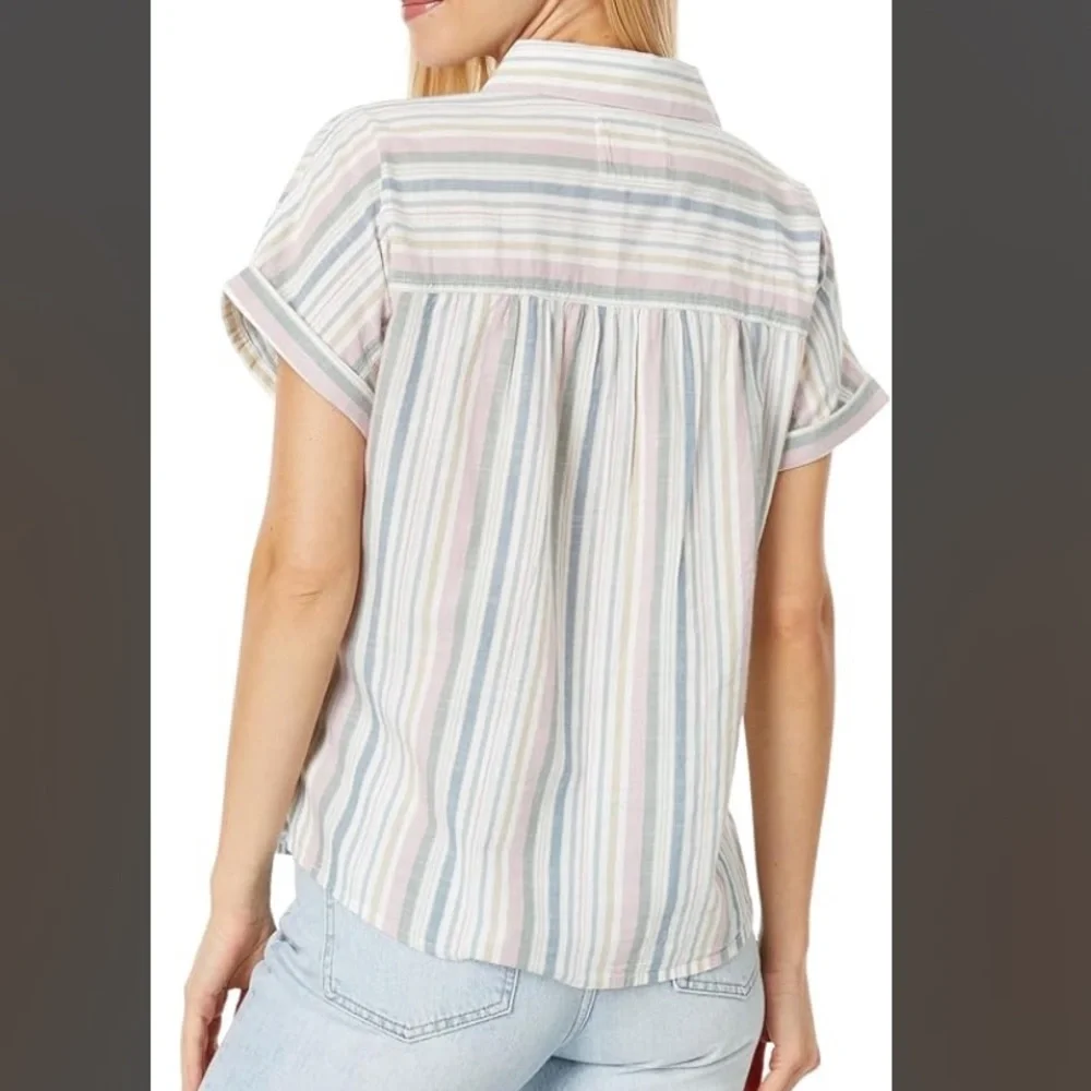 Lucky Brand Women's Pastel Striped Button Down Workwear Shirt Size Large - Picture 3 of 8